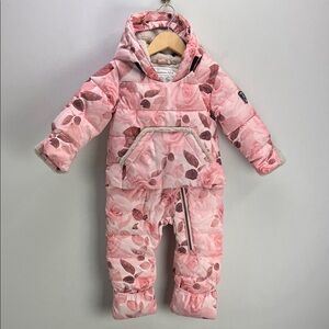 Deux Par Deux Roses Print Hooded One Piece Snowsuit For Car Seat Baby Girl 12 Mo